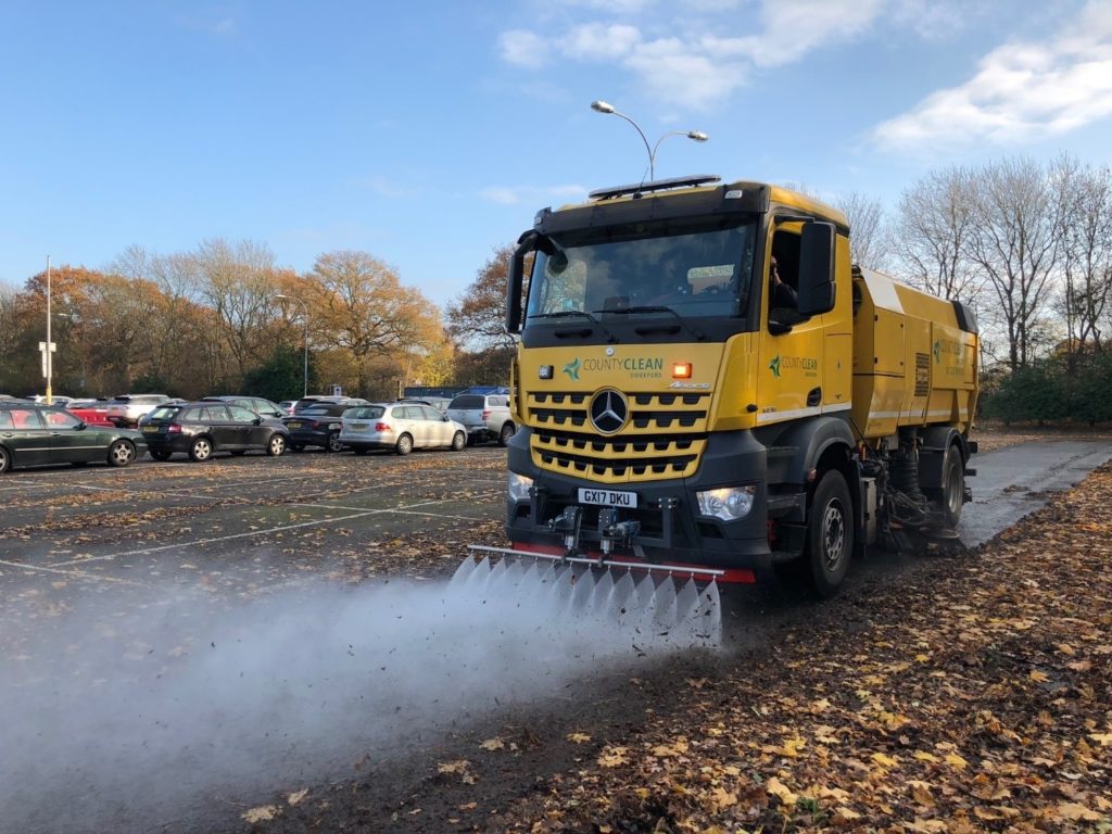 CountyClean Group Road Sweeper at Gatwick Airport car park